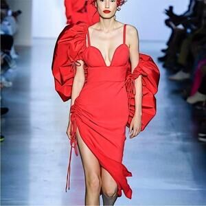 Prabal Gurung plunge crepe midaxi Drawstring Ruched Dress size small